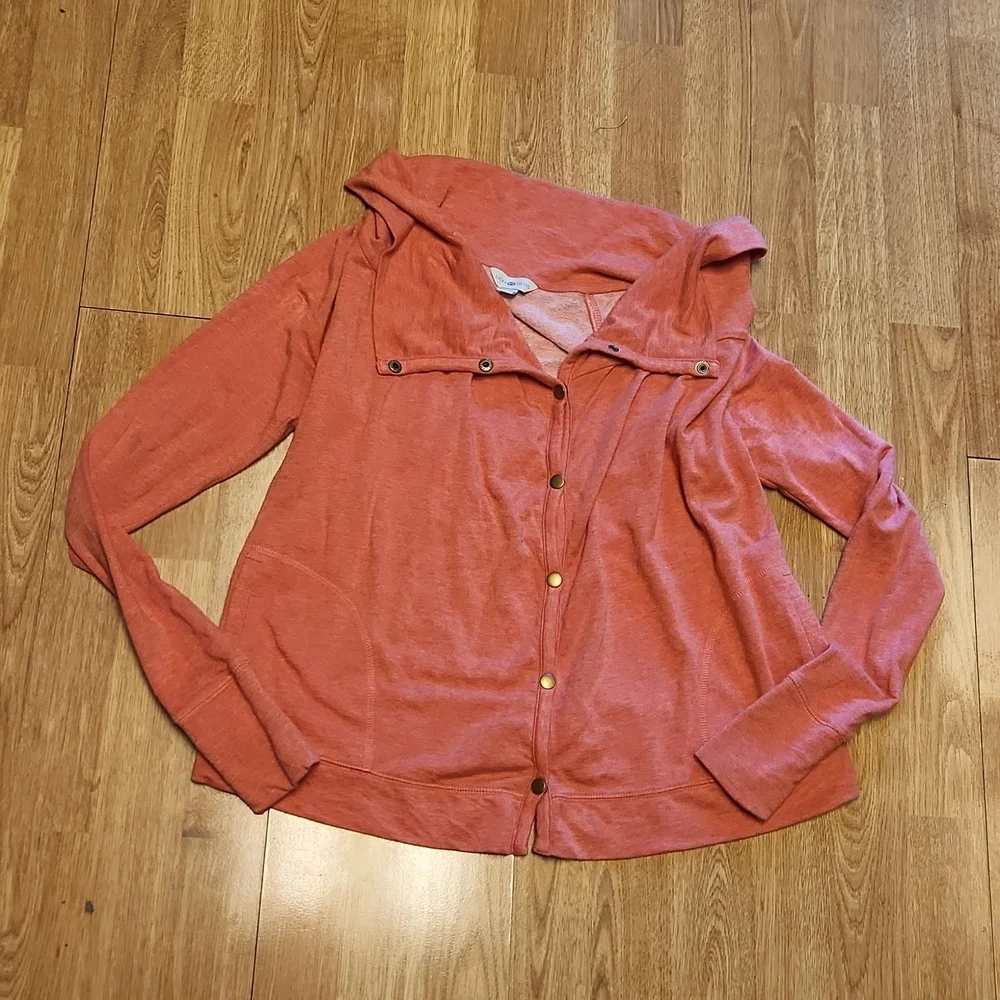 Lucky Lotus coral snap front cardigan sz XS